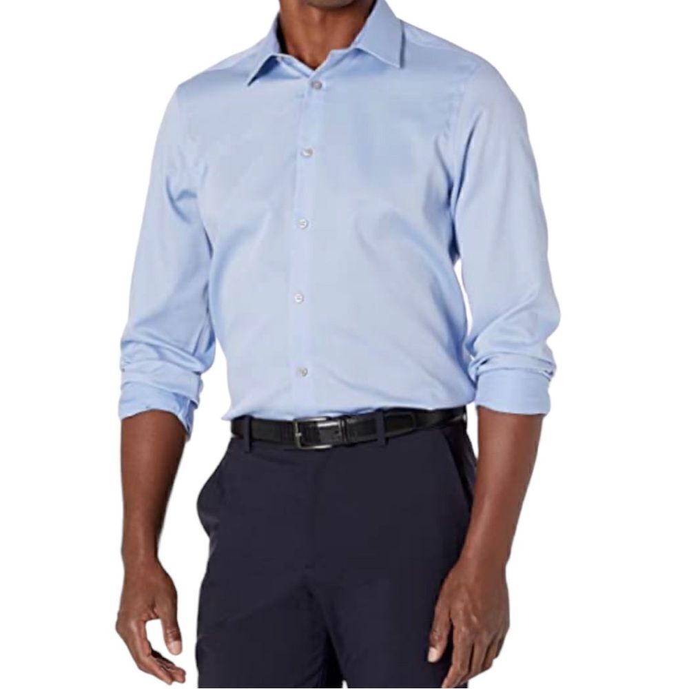 Calvin Klein Men’s Blue Checked Button Up Shirt Size 17.5 Old Money